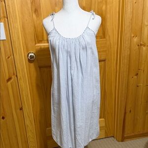 Scarlett Light Blue & White Shoulder Tie Cotton Slip Dress, Size S/M